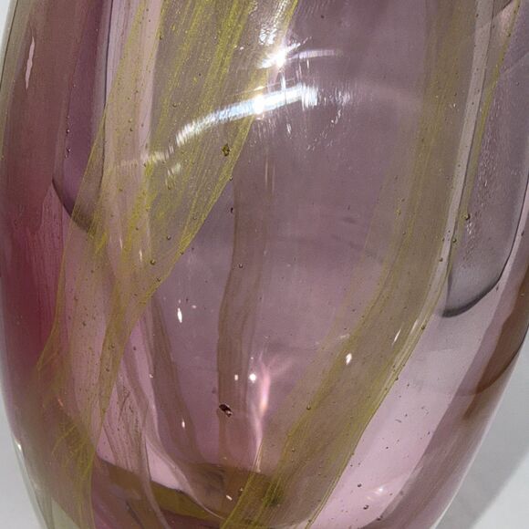 Todd Oldham Art Glass Laz Boy Heavy Thick Vase 8” Pink, Yellow, Clear - Picture 4 of 5